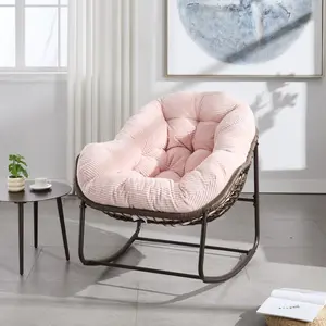 Outdoor Rattan Rocking Chair, Patio Egg Rocking Chair, Indoor Papasan Chair, Wicker Lounge Chair, Modern Royal Chair for Bedroom, Living Room, Porch, Garden, Velvet