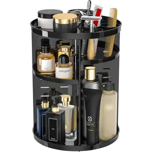 Rotating Makeup Organizer for, 360 Spinning Skincare Organizers with Trays, Make Up Desk Carousel Rack, Cosmetic Display for Dresser Countertop Black