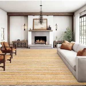 【GARVEE】10x13 Rug Large Washable Rug Non Slip Rug Modern Printed Braid Rug Living Room Rug Soft Low Pile Rug Stain Resistant Carpet for Bedroom Office, Original Linen/ 10'× 13'