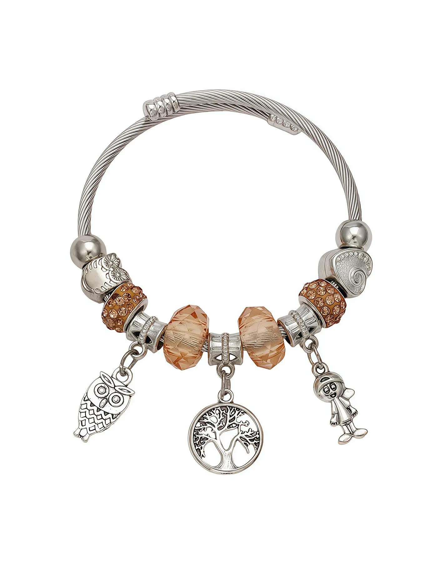 Fashion Life Tree Owl Pendant Beaded Bracelet, Adjustable DIY Jewelry, Casual Style, Perfect for Daily Wear or Festive Gifts, Women's Accessory