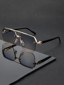 Men's Metal Square Half Frame Glasses, Vintage Simple Luxury Business Style, Fashionable for Daily Commute, Driving, Parties