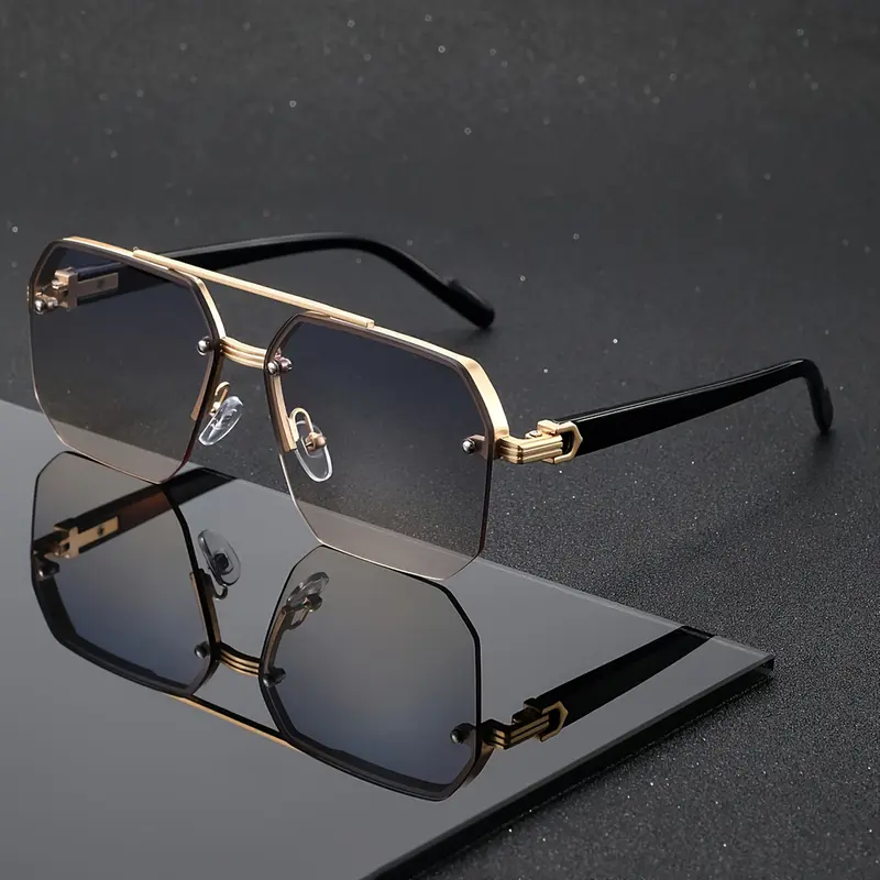 Men's Metal Square Half Frame Glasses, Vintage Business Style, Fashionable for Daily Commute, Driving and Parties, Vintage Square Shades, Square Eyewear