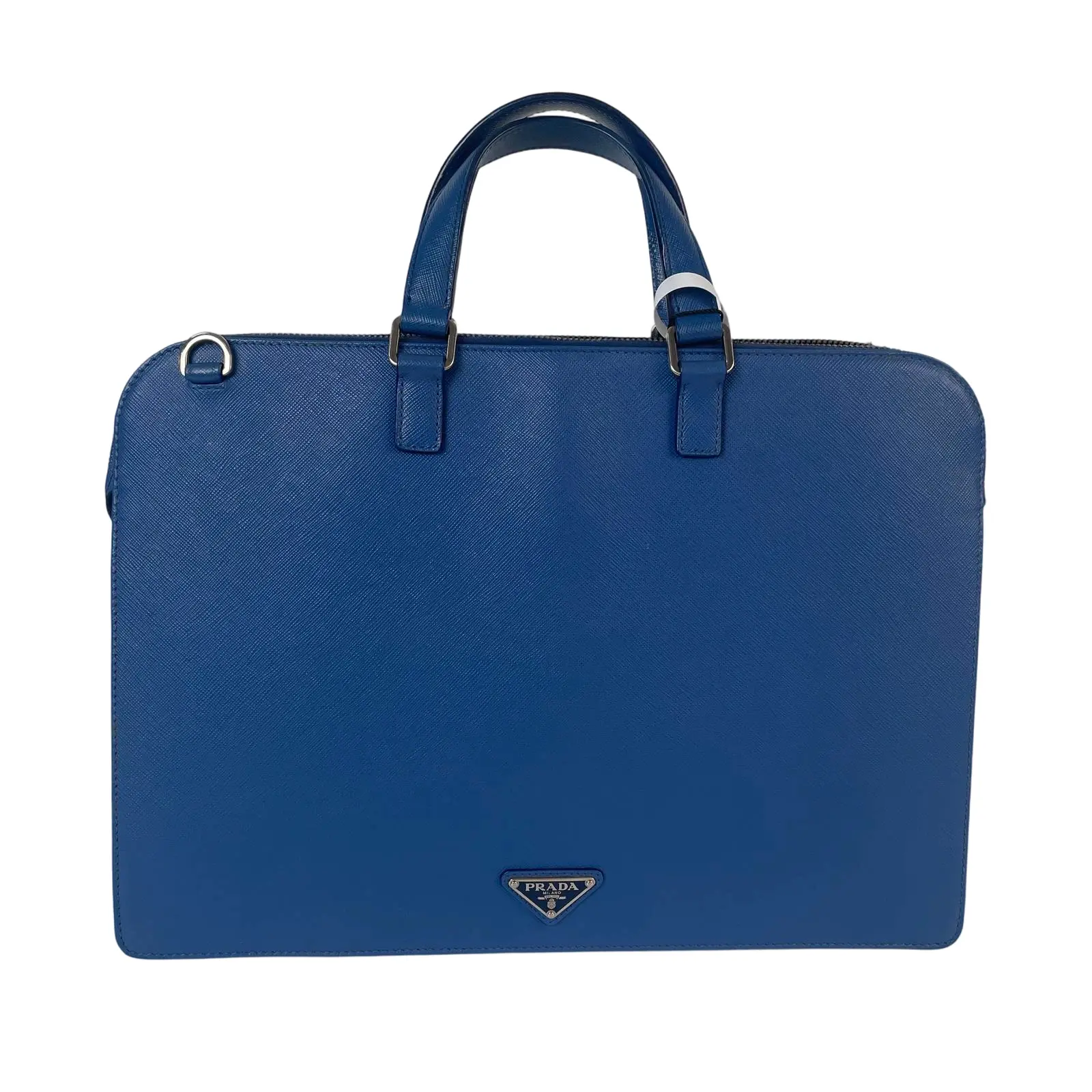Pre-owned PRADA Leather Messenger Bags Blue Saffiano Briefcase Laptop Bag+Bag charm+++