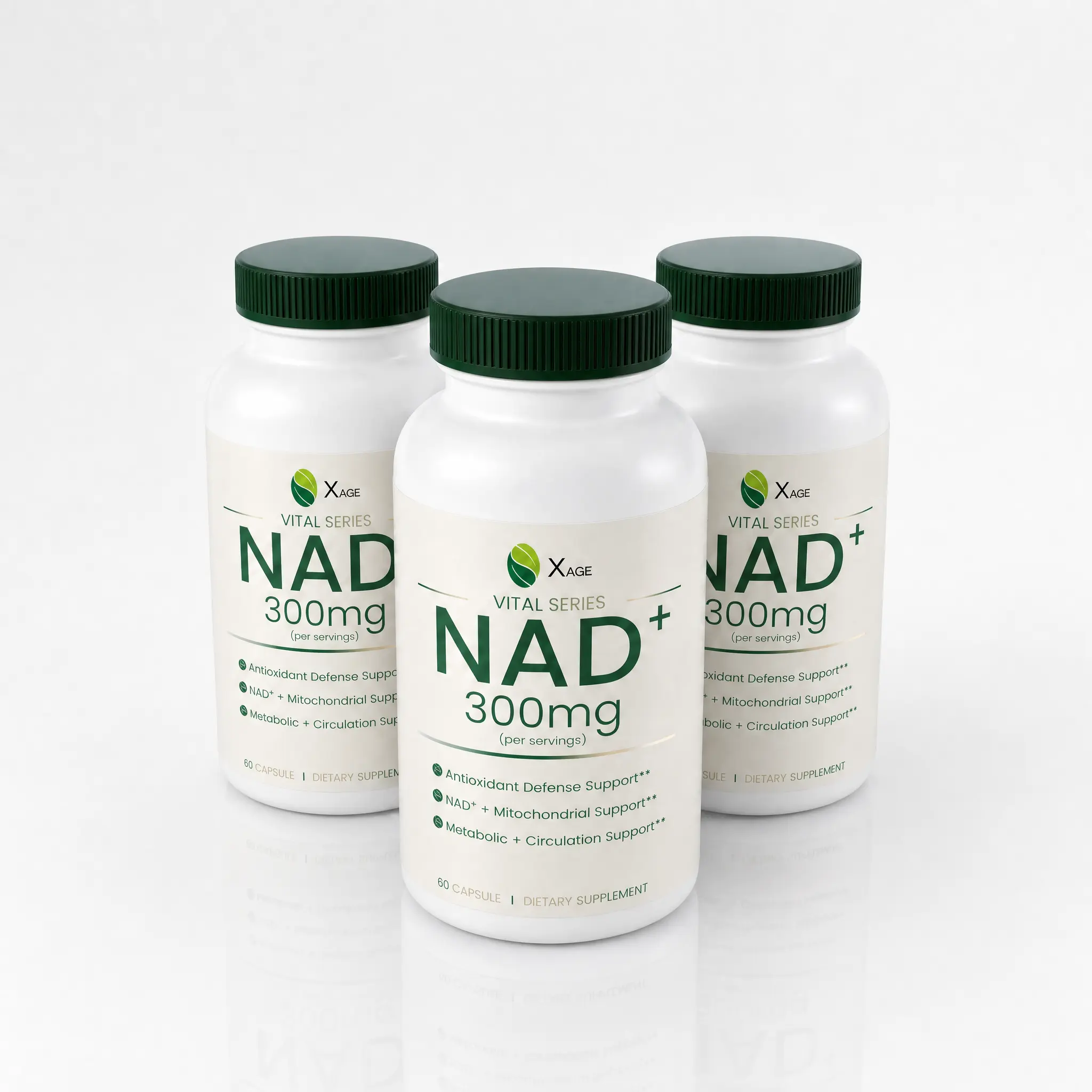 XAGE Daily NAD+ Supplement Capsules, 300mg, 3-Pack, 180 Count, Caffeine-Free Energy, Cellular Health, Metabolic Wellness & Antioxidant Support