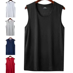 Men's Ice Silk Mesh Tank Tops Man Gym Stringer Transparent Bodybuilding Sleeveless Shirt Fitness Vest Male Muscle Singlets L-5XL