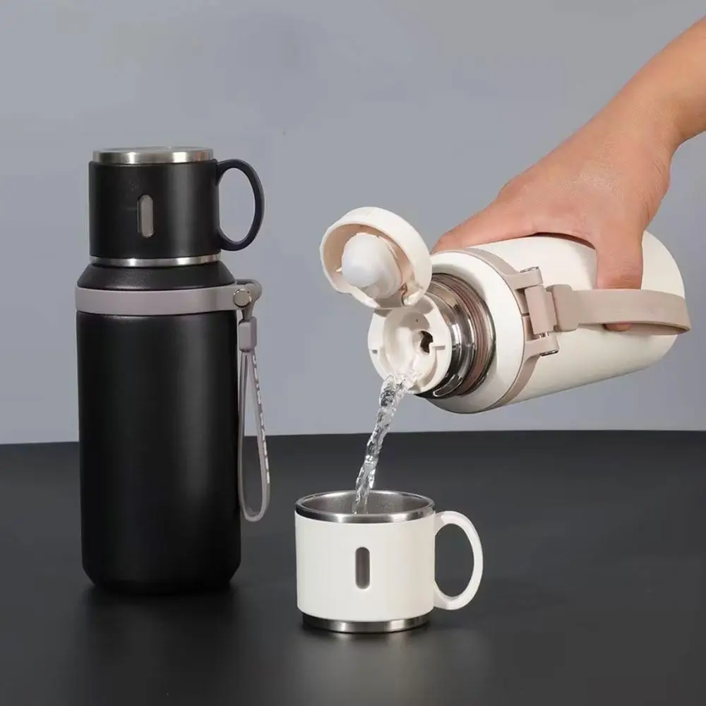 Stainless Steel Vacuum Flask, 1 Count Tea Separation Insulated Bottle with Cup Lid & Rope, Drinking Cup for Outdoor, Cycling, Hiking, Office