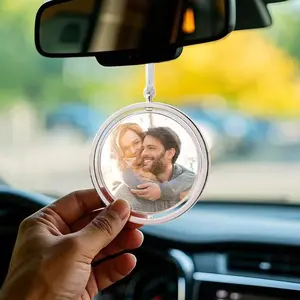 Personalized Photo Rotation Car Ornament – Custom Rearview Mirror Pendant, Gift for Him, Spinning Photo Keepsake for Car Lovers