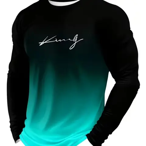 Men's Fashion Round Neck Long Sleeve Tight Fit Sports Top, 3D Digital Print T-Shirt, Quick Dry Breathable Outdoor Running Gym Wear, Dry Fit Activewear, Dry Fit Shirts