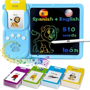 KIDGENIUS 2-in-1 Bilingual Talking Flash Cards | 8" LCD Writing Tablet | 510 English Spanish Sight Words | Interactive Early Learning Toy for Kids 3-12