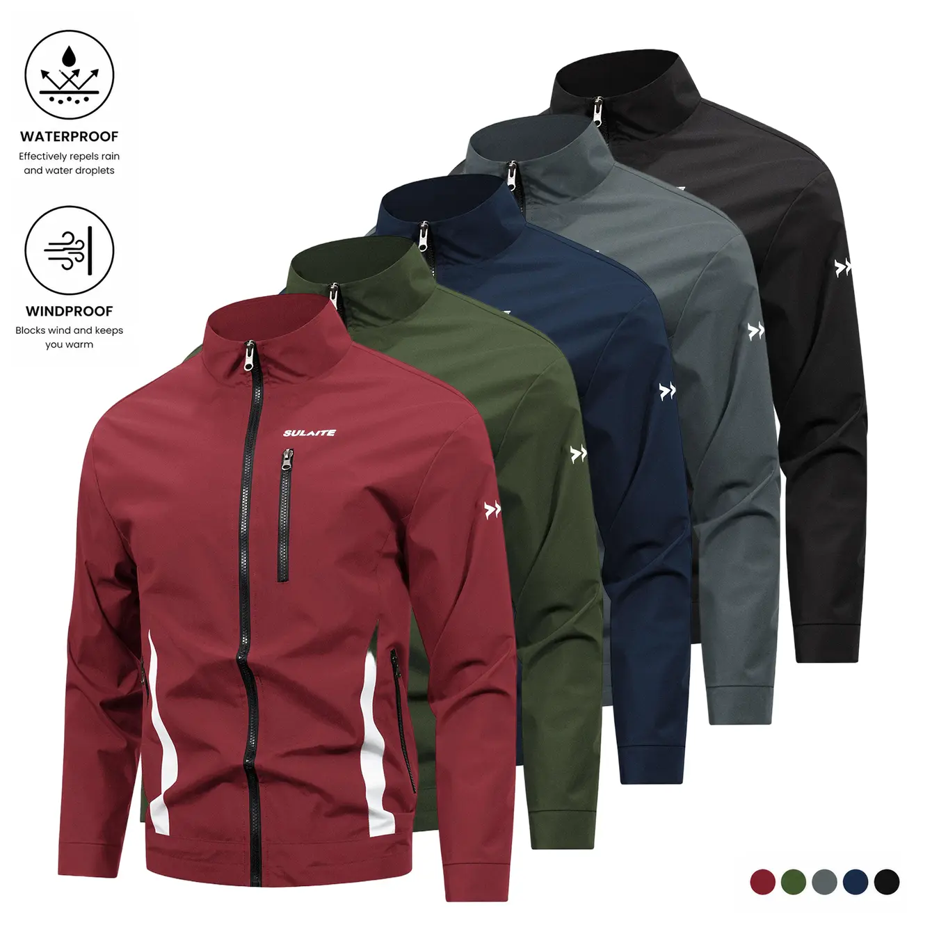 Men’s stand collar waterproof windproof cycling jacket with multiple zippered pockets, breathable outerwear, loose fit for autumn/winter, trendy men’s top available in multiple colors, motorcycle outdoor casual wear