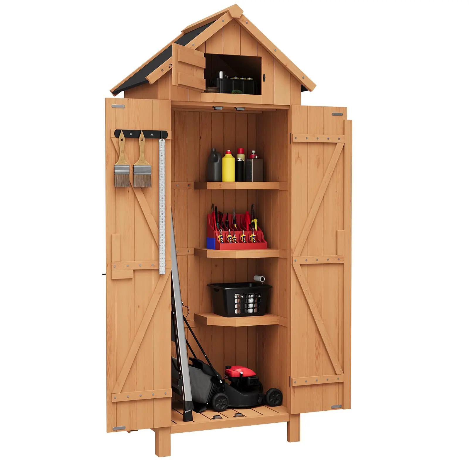 GAOMON Durable Waterproof Wooden Outdoor Storage Shed - 70in Tall Lockable 4-Layer Garden Tool Cabinet with Shelves, 69.7x28.3x21.7in Vertical Unit, Assembly Required for Gardens, Yard Organization