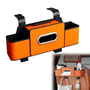 Car Seat Back Organizer, Backseat Organizer with 2 Cup Holders, Tissue Box & Adjustable Hooks – Dual Compartments for Easy Storage of Snacks and Drinks, Durable and Easy-to-Install, Compatible with All Vehicles