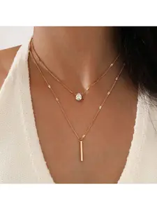 New stylish and unique double-layered water drop-shaped small diamond long tassel pendant necklace two-piece set