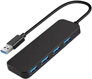 4-Port USB 3.0 Hub, High-Speed USB Splitter for Laptop, PC, Xbox, PS4, Flash Drive, HDD, Printer, Camera, Keyboard & Mouse, Portable USB Port Expander, Black
