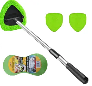 Car Window Cleaner Kit Extendable Handle Windshield Cleaning Tool with  Reusable Microfiber Pads with Air Vent Brush