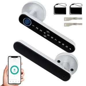 Umik Smart , Keyless Entry Handle with Auto-Lock, Passcode Entry, Physical Key Backup & App Control for Front Door, Room, Garage, Office, Apartment, Secure Biometric Storage