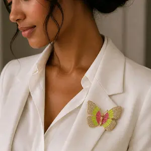 Elegant Butterfly Brooch with Green and Pink Accents for Stylish Outfits