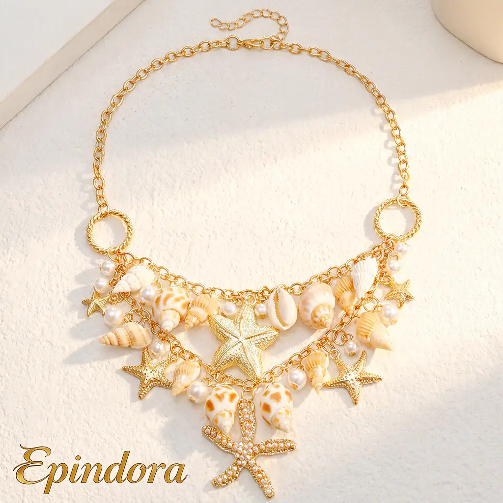 Epindora Adjustable Starfish-Shell Pearl Tassel Pendant Necklace, Fashion Costume Jewelry Accessory