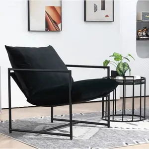 Sleek Modern Velvet Square Accent Armchair - Metal Frame Contemporary Recliner with Deep Seating Cushion, Reading Support Armchair for Home Office, Reading Support Armchairs, Square Accent Armchairs