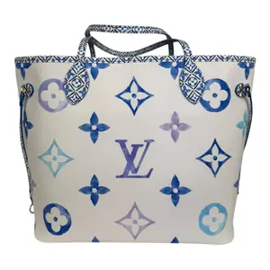 Pre-owned Louis Vuitton Canvas Tote Bags By The Pool Blue Neverfull MM
