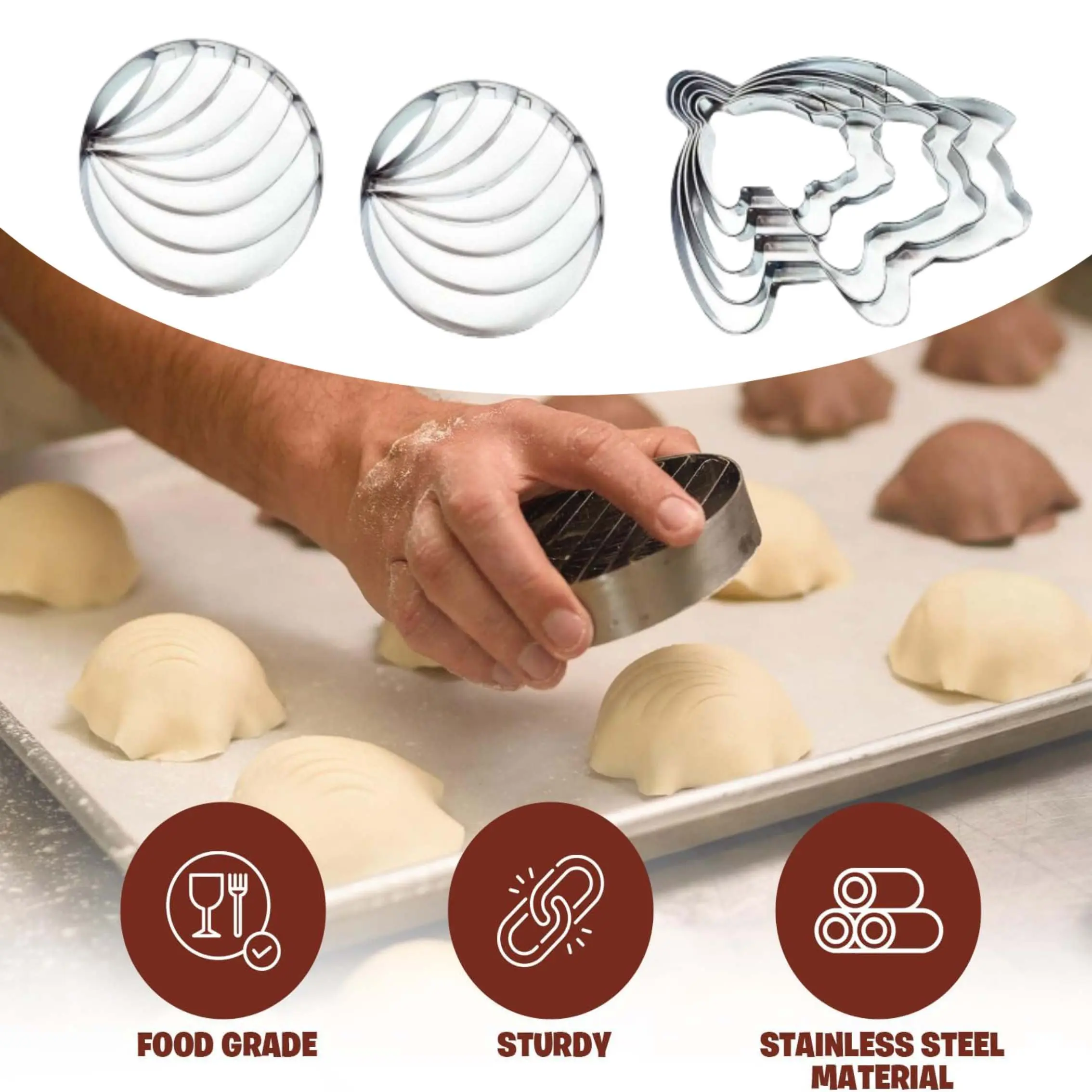 5PCS Pig Cookie Cutter Mexican and 2PCS Concha Cutter, Stainless Concha Stamp, 5 Sizes Bread Stamp, Kitchen Mold for Making Traditional Mexican Bread Baking Supplies Bakeware