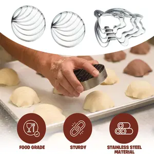 5PCS Pig Cookie Cutter Mexican and 2PCS Concha Cutter, Stainless Concha Stamp, 5 Sizes Bread Stamp, Kitchen Mold for Making Traditional Mexican Bread Baking Supplies Bakeware