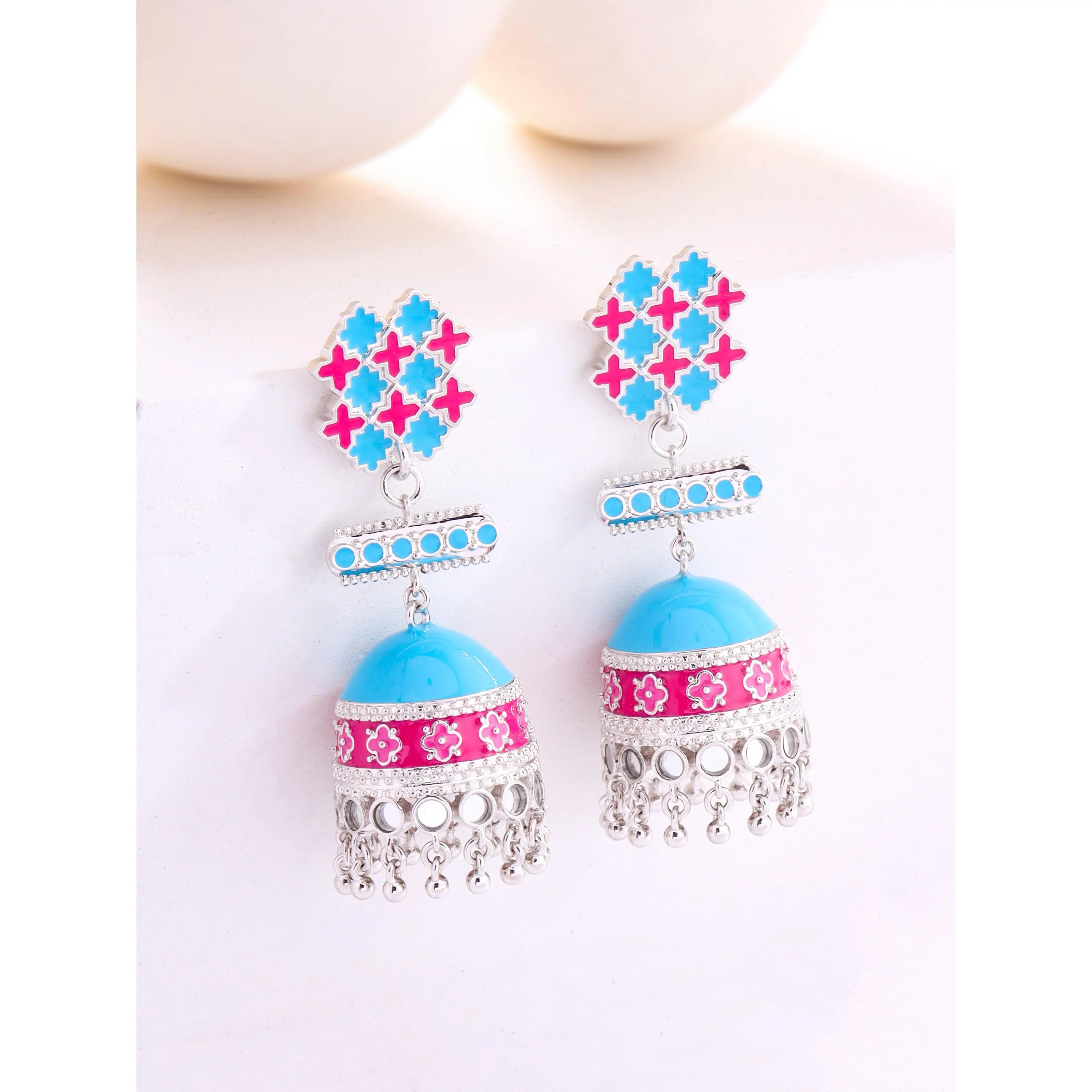 Turquoise Trellis Stud Jhumka Earrings