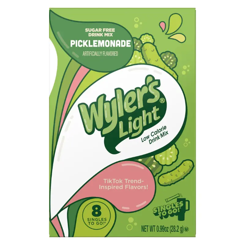 Wyler's Light Pickle Lemonade Drink Mix Singles - 3-Pack Sugar-Free, Low-Calories, Fat-Free Zesty Beverage Powder Pack, 0.08oz Hydration Powder