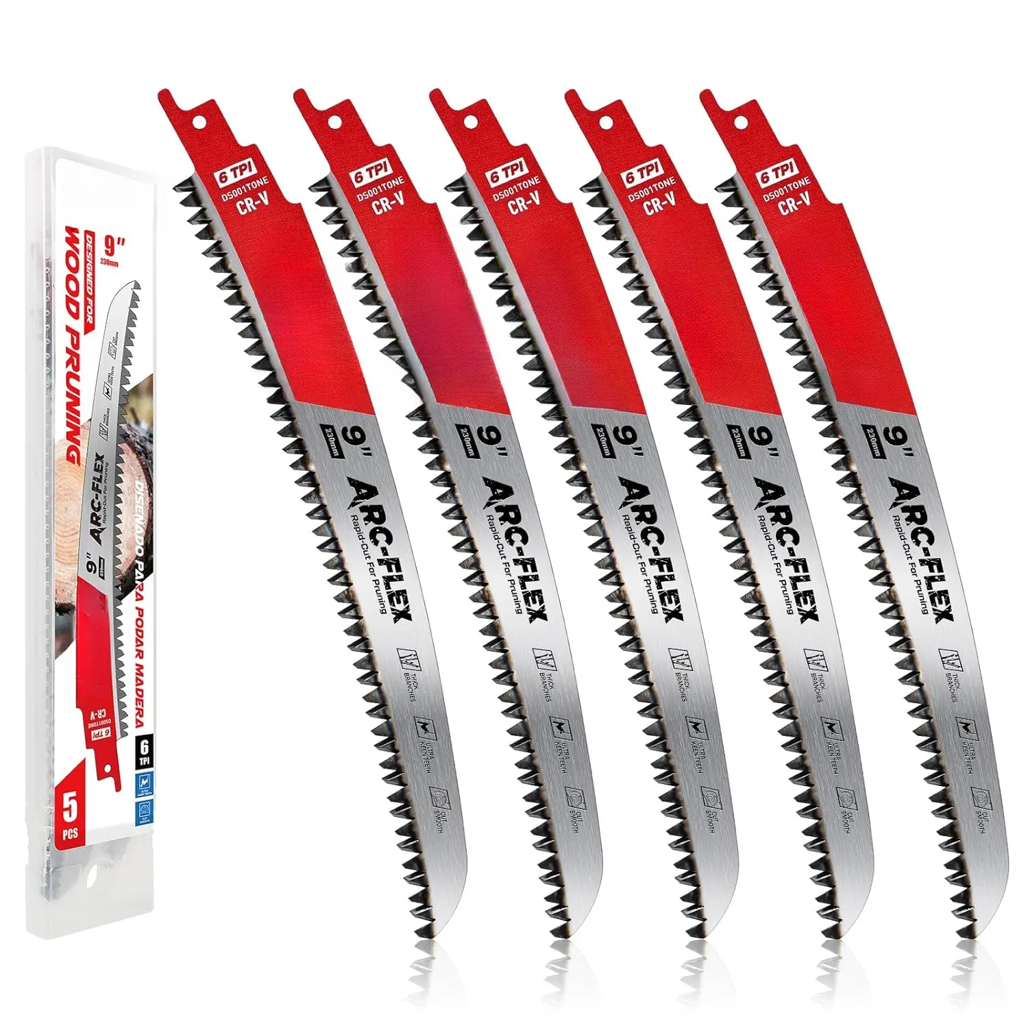 5-Pack 15-Inch Aggressive Japanese Reciprocating Saw Blades, Arc Edge 6TPI Sawzall Blades with Hardened Teeth for Tree Trimming, Wood Cutting