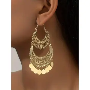 Boho Style Hollow Out Design Tassel Dangle Hoop Earrings, 1 Pair Fashion Jewelry for Party, Daily Clothing Decor, Trendy All-match & Exquisite Jewelry for Birthday Gift