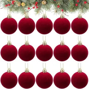 15 Pcs Christmas Velvet Balls, 1.97 Inch Flocked Hanging Ornaments, Handmade Velvet Balls for Xmas Tree Decorations, Wedding Anniversary Party, Home Ornament