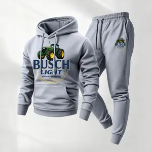 Men's Vitality Beer Print Hoodie and Drawstring Sweatpants Set, Menswear, Casual Athletic Long Sleeve Hooded Jacket & Trousers for Fall & Winter, Men's Clothing for Daily Wear, Sportswear Indoor Outdoor, Tracksuit, Athleisure Summer Clothes