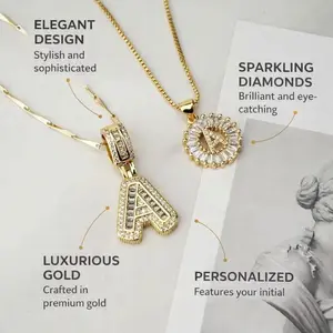 Women's Dainty Gold Embellished Layered Gold-Tone Initial Necklaces - 2-Piece Zirconia Pendant Alphabet Set (26 Letters) Long Chain Jewelry for Women, Personalized Custom Birthday Valentine's Day Gifts, Gold Embellished Necklaces