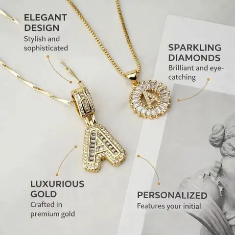 Women's Dainty Gold Embellished Layered Gold-Tone Initial Necklaces - 2-Piece Zirconia Pendant Alphabet Set (26 Letters) Long Chain Jewelry for Women, Personalized Custom Birthday Valentine's Day Gifts, Gold Embellished Necklaces