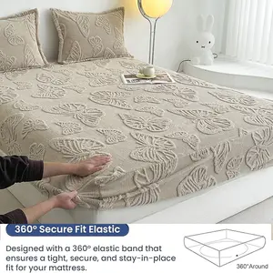 Queen Bed Sheet Set, Fashion Butterfly Pattern, Soft Flannel Fabric, Non-Slip, 8 Colors Available, Fall Winter Warmth