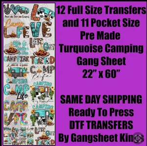 Premade Camping Life  Gangsheet | DTF transfers | Ready to press | Direct to film Transfer | Quick shipping| Premade gang sheet