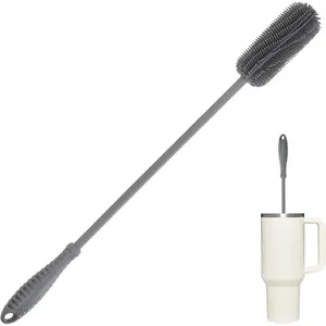 15.7" Silicone Bottle Brush, ddLUCK Water Bottle Cleaner Brush for Stanley, Hydroflasks, Glass, Thermos Sports Bottle, Vase and Glassware, Bottle Brush Cleaner for Small Narrow Neck Containers (Gray)