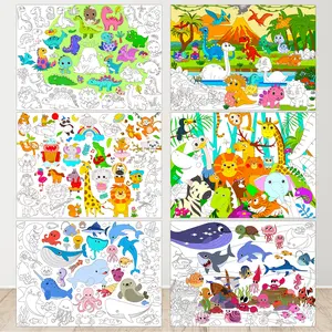 6 Pack Giant Coloring Posters - Dinosaur, Jungle Animal & Sea Creature Theme Jumbo Coloring Tablecloth for Kids | Table & Wall Coloring Sheets, Class Home Craft Activities, Party Favors, Decorations & Kids Gifts