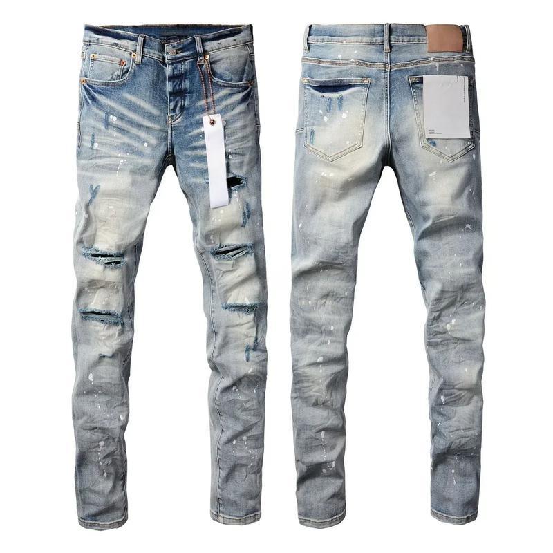 New Fashion Purple jeans man with distressed hole patches Fashion Repair Low Rise Skinny Denim pants 28-40 size Black Casual Fabric Menswear Trouser Streetwear Beige Pocket Plain sweatpantsmen  Ripped Straight Leg 9003