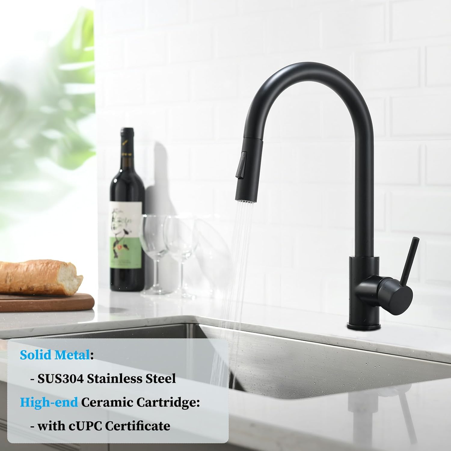 Pull Out Kitchen Faucet, Two Function Single Handle Kitchen Mixer, Hot and Cold Water Taps Deck Mounted Kitchen Tap