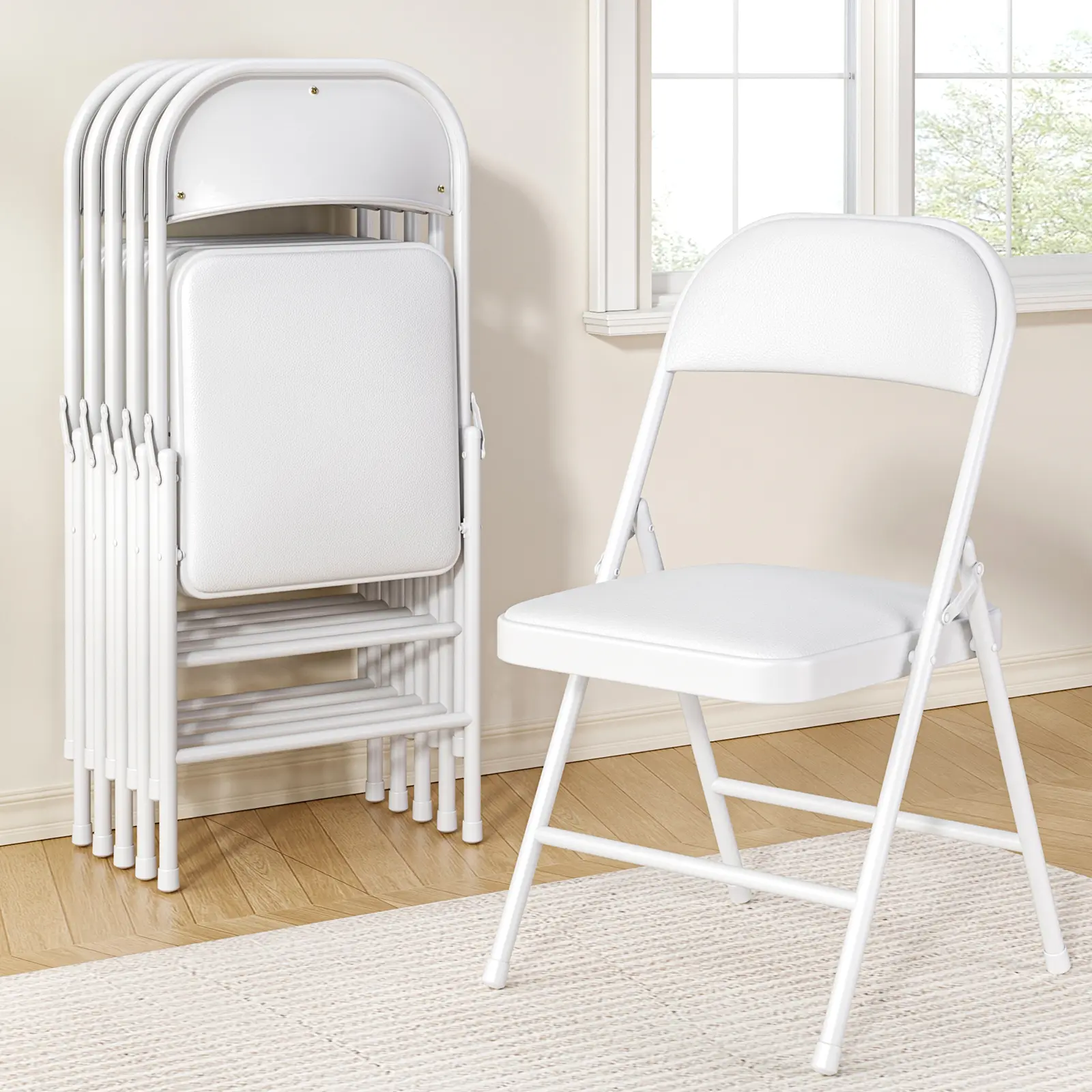 Heavy-Duty Foldable Single Seat-Ergonomic Back, 350 Lbs Weight Capacity, Stackable, Portable Indoor & Patio Furniture,Outdoor, Wedding, Party, Meeting Room, Patio and Garden, White,dorm essentials,home decor chair bedroom indoor furniture modern