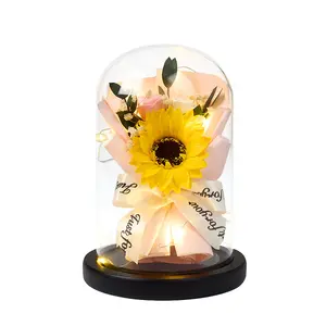 Hot Selling Dried Baby's Breath Flower Glass Dome Rose Ornament Valentine's Day Birthday Gift for Girlfriend