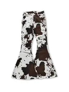 Western Cow Print Women Denim Stretchy Bell bottoms pants jeans