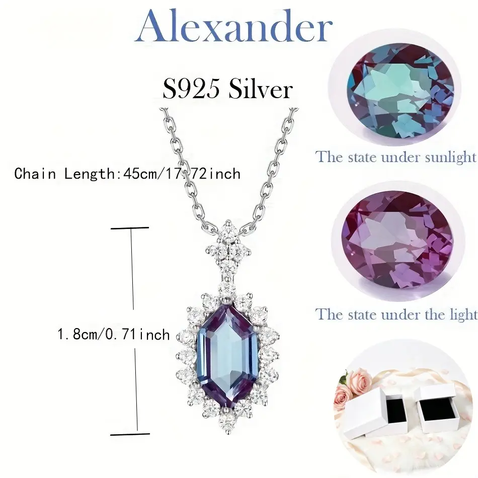 Women's June Birthstone Pendant Necklace, Elegant Teardrop Fashion Jewelry, Gift for Parties, Choking Hazard Small Parts, Alexandrite, Birthday, Female, Mixed Gems, Retro, Mixed Gem Inlay