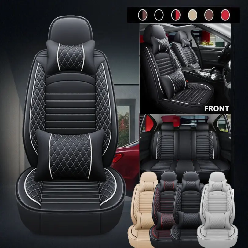 For Honda Accord/Civic/CR-V/Clarity/Insight/Pilot/HR-V/Odyssey/Passport/Ridgeline 5 Seats Full Set Car Seat Covers, Waterproof Luxury Leather Cushion Protectors, 40/60 Split Front and Rear Bench Seat, Auto Accessories