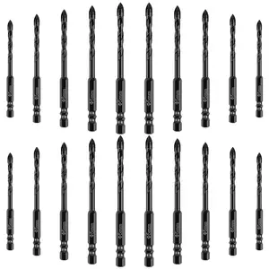 20 count Concrete Drill Bit Set 5mm Alloy Masonry Drill Bit Set  Carbide Tipped Tile Drill Bit   1/4 Hex Shank Drilling Hole Bit for Concrete Cement Brick  (2 Set,3/16'' 5mm,20pcs)