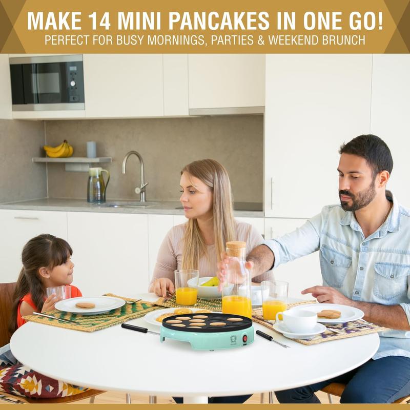 Mini Pancake Maker - 14-Hole Electric Poffertjes Pan - Non-Stick Dutch Mini Pancakes Griddle - Easy to Use, Easy to Clean -  for Breakfast, Desserts, Snacks & More