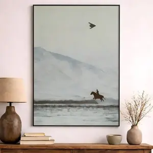[NO FRAME] Cowboy on Horse and B2 Spirit Flying Satin Poster - America - Western - Mountain - Unframed Wall art - Gift for Men and Women - MADE IN USA Poster