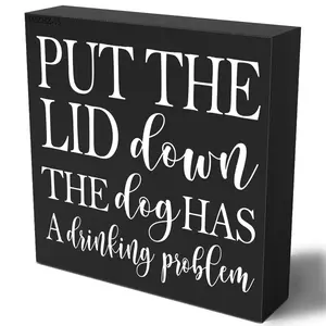 1pc Black bottom wooden box plaque, bathroom decoration, suitable for home decoration for families with pets, holiday gifts for Christmas, Spring Festival and various festivals Signs wall decor posters
