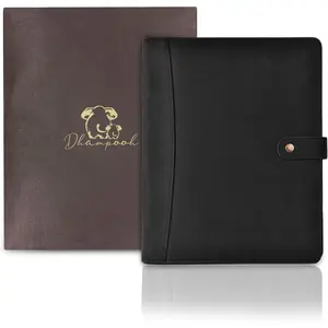 Portfolio - Sleek Black Professional Organizer & Resume Folder, Antique Leather Business Document Padfolio with Writing Pad, Ideal  for Men & Women